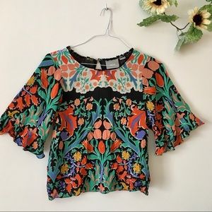 Folkart Kimono Floral Multicolor Women's Top